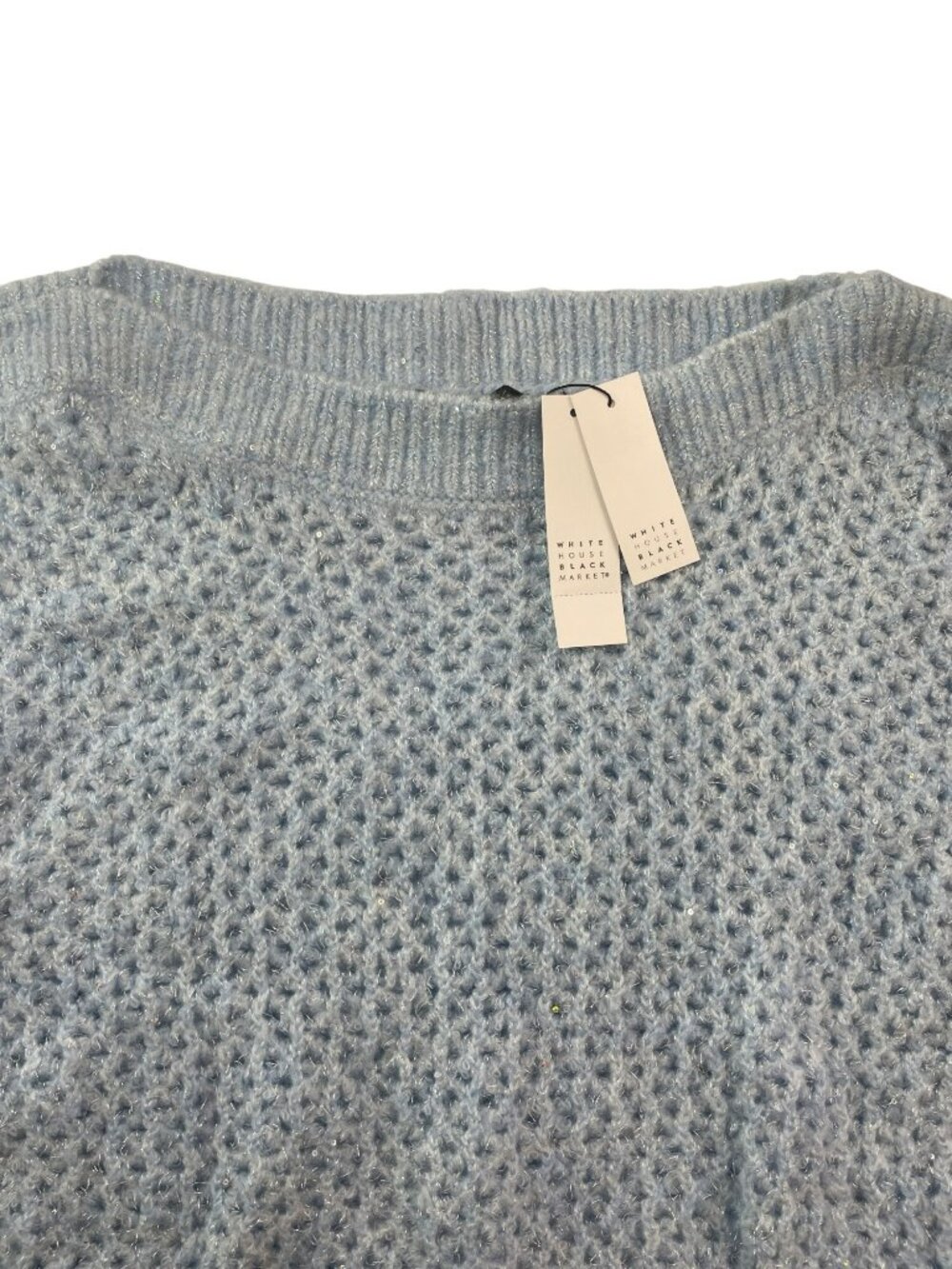 White House Black Market Shimmer Open Stitch Sweater Boat Neck Blue Women's Sz M - Picture 4 of 7